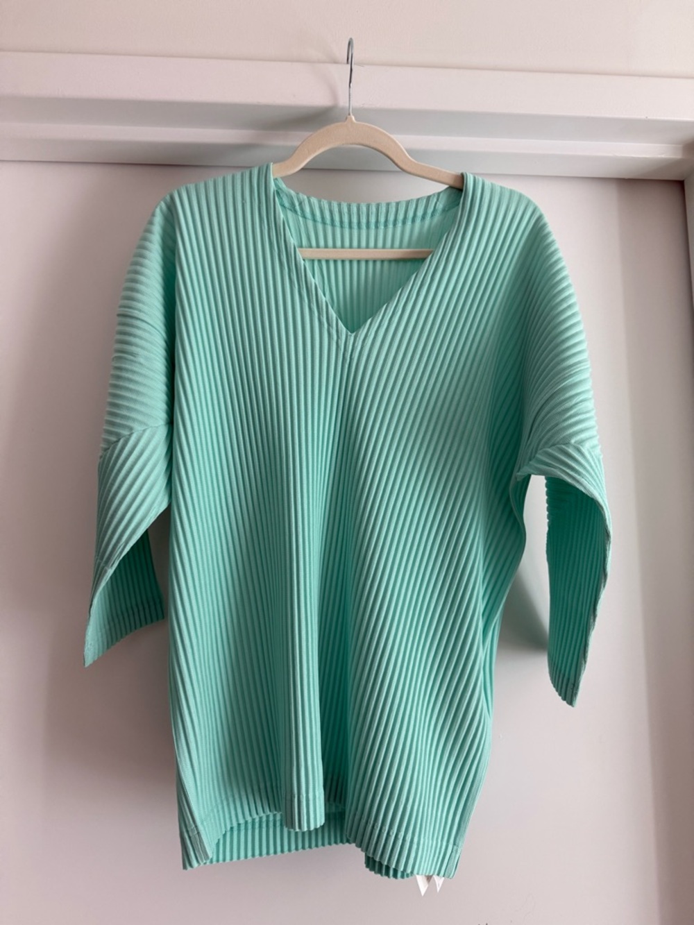 Homme Plissé Issey Miyake Men's Ribbed V-Neck Shirt - Mint Green